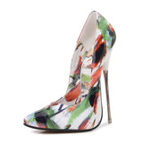 16cm Graffiti Women's High Heel Shoes Model Party Pointed Steel Pipe Dance Single MartLion Assorted 35 