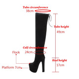 Rimocy Women Platform Over The Knee Boots 17CM Super High Heels Red Patent Leather Long Winter Black Shoes MartLion   