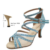 Summer Latin Dance Shoes Women's High-heeled Soft Bottom Salsa Mid-heel Indoor Sandals MartLion Blue 7.5 cm heel 34 