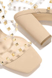 Luxury Brand Design Summer Rivet High Heels Women's Thick Heel Sandals Mid-heel Open Toe With PVC  Buckle Strap Square Heel Mart Lion   