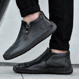 Men's Leather Boots Outdoor Casual Motorcycle Soft Classic Punk Slip-on Ankle Designer Sneakers MartLion   