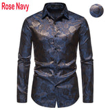 Men's Floral Black Dress Shirts Stylish Long Sleeve Steampunk arty Club Bar Social Shirt Chemise Homme Mart Lion Navy rose USA S 