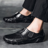 Men's Loafers Genuine Leather Casual Shoes Classic Crocodile Pattern Moccasins Light Boat Footwear Mart Lion   