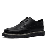 Brogues Men's Casual Shoes Flat Thick Sole Footwear Pure Black Shoes MartLion Black 7 