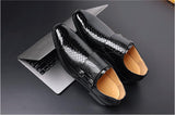 Men's Casual Shoes Snakeskin Grain Microfiber Leather Slip-on Buckle Dress Office Oxfords Party Wedding Flats Mart Lion   