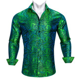 Designer Men's Shirt Blue Purple Pink Yellow Green Black Silk Embroidered Long Sleeve Casual Slim Tops Breathtable Streetwear MartLion   