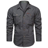 Spring Shirts Men's Long Sleeve Casual 100% Cotton Camisa Military Shirts Clothing Black Blouse MartLion grey M CHINA