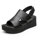 Fish Head Women Summer Shoes Sandals Selling Leather Platform Wedge MartLion Black 34 