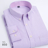 Men's Striped Plaid Oxford Spinning Casual Long Sleeve Shirt Breathable Collar Button Design Slim Dress MartLion Y-6 Purple Stripe 38 - M 