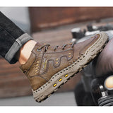 Men's Shoes Leather Casual Motorcycle Boots Loafers Climbing Leisure Trend Hiking Luxury Soft Wear-resisting Handmade MartLion   