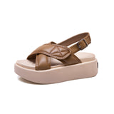 Leisure Beach Sandals Women Platform Cross Ladies Shoes Summer Soft Bottom Female Mujer Mart Lion Dark brown 35 