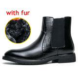 Winter Men's Chelsea Boots With Fur Genuine Leather Warm Slip On Formal Oxfords Ankle Patchwork Footwear Mart Lion   