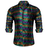 Gold Paisley Silk Shirts Men's Long Sleeve Luxury Tuxedo Wedding Party Clothing MartLion CYC-2031 S 