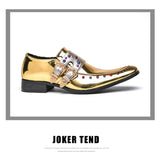 Brand Golden Glitter Leather Rhinestone Men's Chelsea Shoes Pointed Luxury Designer Couples Dress MartLion   