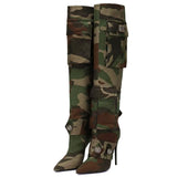 Women's Breathable Camo Cloth Thin High Heel Metal Fasteners Large Boots Four Seasons Boots MartLion 984-camouflage 36 