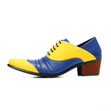 Men's High heels Patchwork Leather Cowhide Round head Model Catwalk Singer Performance Thick heel Increase shoes MartLion   