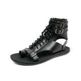 Gladiator Platform Summer Sandals Shoes for Men's Black Casual Beach Leather Flip Flops Ankle MartLion 53323 Black 43 