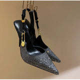 Luxury Rhinestones Sequined Buckle Women Pumps Elegant Pointed toe Stiletto High heels Spring Summer Shoes MartLion   