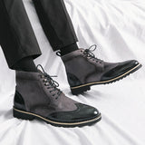 Patchwork Leather Boots Men's Suede And Split Leather Chelsea Leisure Formal Oxfords Shoes For Winter Mart Lion   