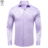 Hi-Tie Lilac Purple Silk Men's Shirt Long Sleeves Lapel Over shirt Soft Breathable Wedding Banquet MartLion   