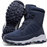 Winter Snow Boots Men's Women Rotatory Button Waterproof Outdoor Cotton Shoes Keep Warm High Top Hiking Winter Shoes MartLion blue 36 