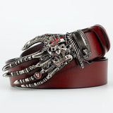 Heavy Metal Buckle Skull Hand Bone Claw Belt Ghost Hip Hop Rock Style Waistband MartLion Silver with Brown 125cm 