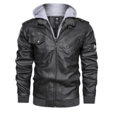 Leather Jackets Men's Casual Cowhide PU Leather Hooded Autumn Winter Coats Warm Vintage Motorcycle Punk Overcoats MartLion Grey With Hood S CHINA