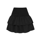 Women's Slim Fit Pleated Ruffle Edge Floral Printed Waist Mini Short Skirts Holiday Beach Party MartLion Black Solid S 