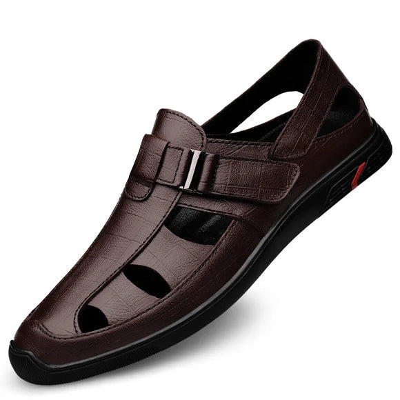 Summer Lightweight Sandals Men's Outdoor Casual Flats Genuine Leather Beach Shoes Non-slip Sports MartLion Brown 37 