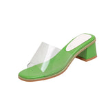 Summer Casual  Black Silver Women Outside Slides Chunky Heel Lady Beach Shoes MartLion Green 6.5 