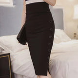 Women's Pencil Skirt Ladies Waisted Button Split Office Skirt Multiple Size Skirts Women MartLion Black L 