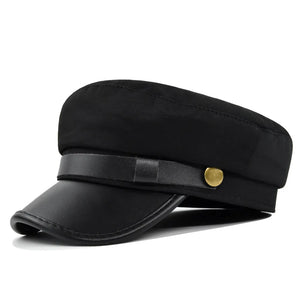 Vintage Military Beret Hats for Women Hat Men's Cap Leather Cap Autumn Winter Warm British Style Outdoor Travel Flat Peaked MartLion black 56-58cm 