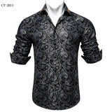 Men's Dress Shirts Black Gold Long Sleeve Formal Button-Down Collar Social Slim Fit Shirt Spring Casual Blouse MartLion   