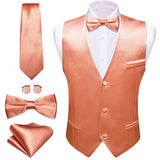 Elegant Vest for Men's Pink Solid Satin Waistcoat Tie Bowtie Hanky Set Sleeveless Jacket Wedding Formal Gilet Suit Barry Wang MartLion 2673 S 