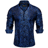 Gold Paisley Silk Shirts Men's Long Sleeve Luxury Tuxedo Wedding Party Clothing MartLion   