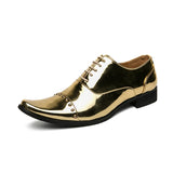 Chelsea Leather Men's Shoes Pointed Toe Lace-up Luxury Glossy Gold Mixed Rivet Stage Performance Casual MartLion golden 39 
