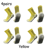4 pairs Anti-slip Soccer Socks Men's Women Outdoor Sport Grip Football Socks antideslizantes de futbol MartLion JD-4--yellow  