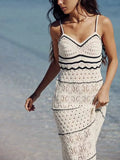 Women's Beach Style Crochet Hollow Slim Sling Sweater Long Dress MartLion   