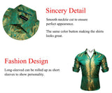 Barry Wang Luxury Red Paisley Silk Shirts Men's Long Sleeve Casual Flower Shirts Designer Fit Dress MartLion   