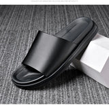 Genuine Leather Slippers Men's Thick Soles Non-slip Flip-flop Sandals Causal Black Summer Shoes MartLion   