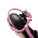 Women's Slope Heeled High Heels Genuine Leather Hemp Soled Thick Sole Sandals12CM Luxury Crystal Party Shoes MartLion   