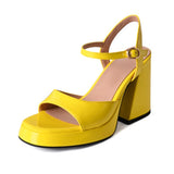 Summer Shoes Women's Platform Shoes Thick Sole Sandals Square High Heels MartLion Yellow 37 