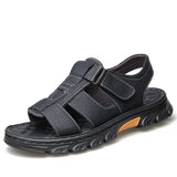 Summer Soft Leather Sandals Men's Lightweight Outdoor Beach Casual Shoes Genuine Leather Walking Footwear MartLion Black 46 
