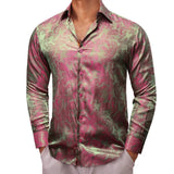 Luxury Shirt Men's Silk Paisley Embroidered Blue Green Gold White Black Teal Slim Fit Male Blouses Long Sleeve Tops Barry Wang MartLion 0829 S 