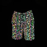 Men's Mushroom Rainbow Color Reflective Shorts Elastic Waist Hip Hop Short Pants Nightclub Reflect Colorful Shorts
