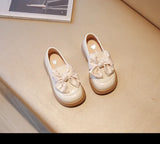 Spring Girls Leather Shoes Little Princess Bow-tie Design Nude Children School Performance Baby Soft Flats MartLion   