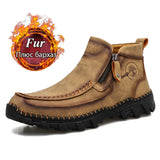 Winter Autumn Leather Boots Men's Shoes Plush Keep Warm Outdoor Ankle Snow Casual Winter MartLion fur khaki 6.5 