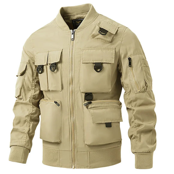 Men's Spring Autumn Bomber Jackets Multi-pocket Military Cargo Coats Outdoor Camping Hiking Windproof Tactical Pilot Outwear MartLion Khaki M 