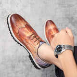 Golden Brogue Shoes Men's Dress Soft Split Leather Lace Up Oxfords Flat Work Footwear Mart Lion   