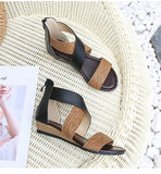 Fish Mouth Leather Platform Women's Sandals Weave Wedge Heel Ladies Shoes Zipper Casual Beach Roman MartLion   